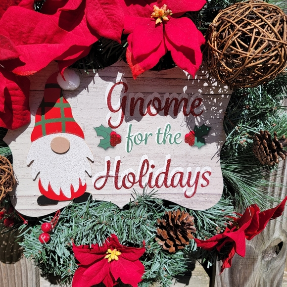 Rustic Country Gnome for the Holidays Wreath - Rustic Poinsettia Wreath - Picture 7 of 10